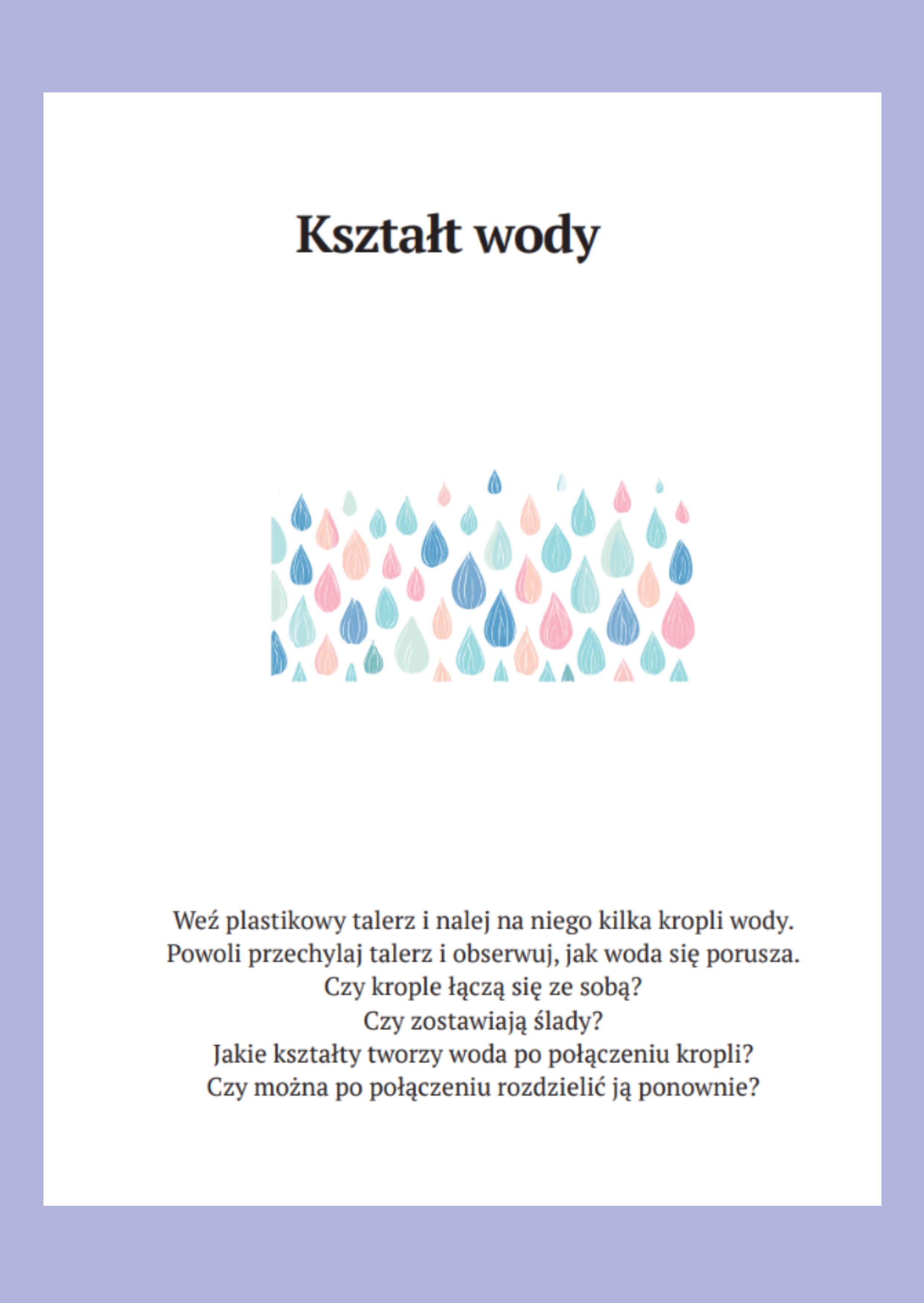 Przykładowa karta obserwacji "Kształt wody"